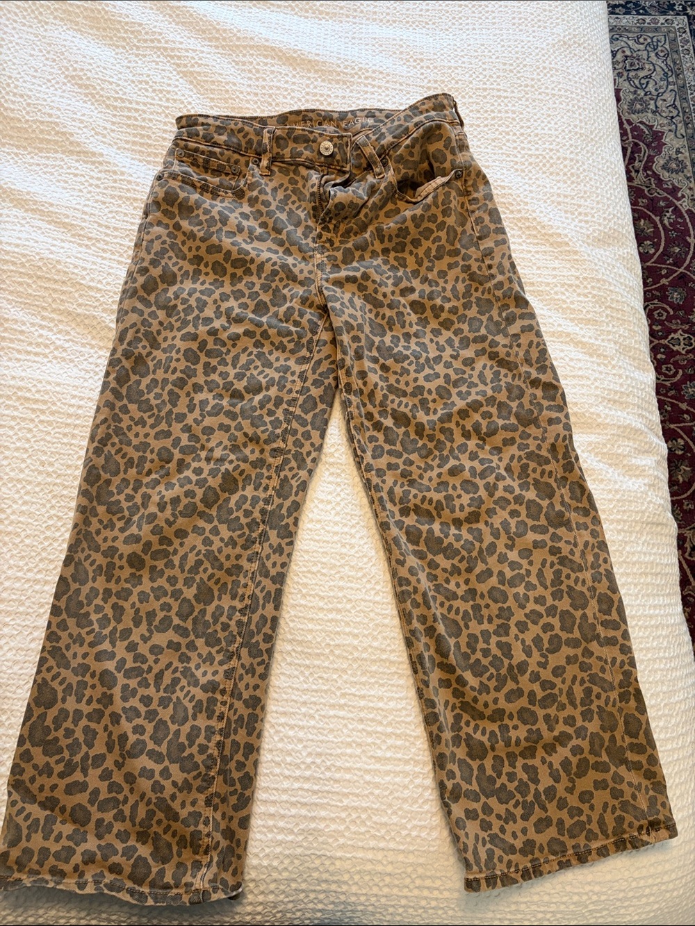 American Eagle Outfitters Petite Leopard-Print Wide Leg Jeans